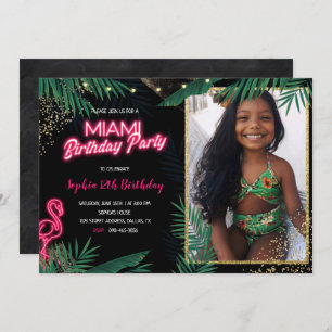 Invitation Dark Tropical Miami Anniversaire Party avec photo