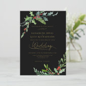 Invitation Dark Winter Berry Moody Botanical Monogram Wedding (Debout devant)