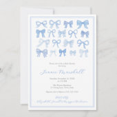 Invitation Darling Blue Bows Baby Boy Shoy Party (Devant)