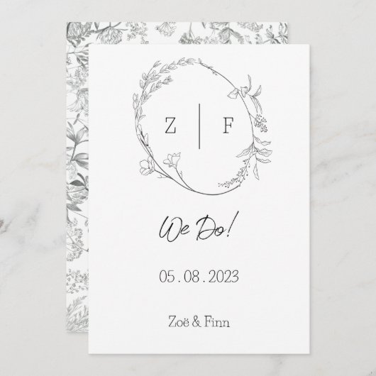 Invitation d'art en ligne botanique floral noir et (Devant / Derrière)