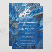 Invitation d'Art Fluide Bleu Barre Juive Mitzvah (Devant / Derrière)