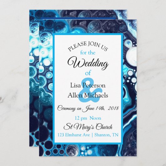 Invitation d'art fluide Deep Blue Marble (Devant / Derrière)