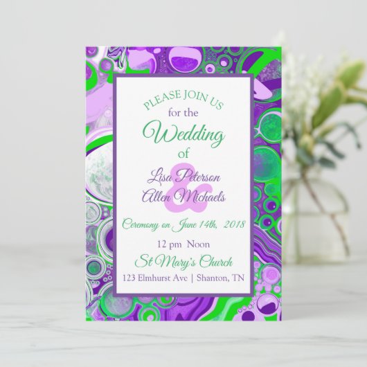 Invitation d'art fluide en marbre violet et vert (Debout devant)