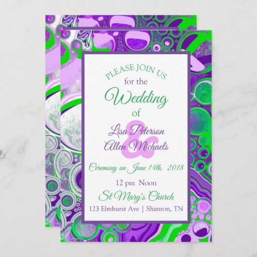 Invitation d'art fluide en marbre violet et vert (Devant / Derrière)