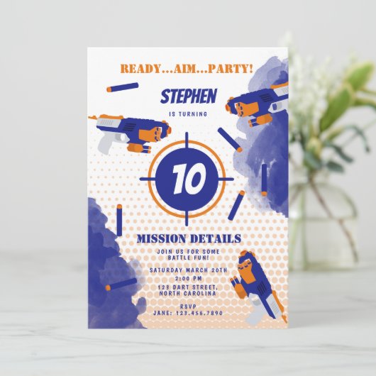 Invitation Dart Gun Bataille War Boys Anniversaire (Debout devant)