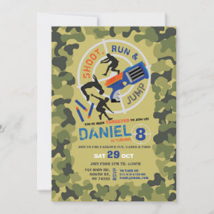 Invitation Dart Gun Fun Aim Shoot Camo Anniversaire Parkour