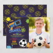 Invitation Dart Gun Fun Aim Shoot Football Anniversaire Photo (Devant / Derrière)