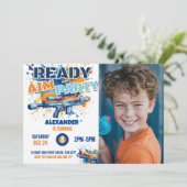 Invitation Dart Gun Party Anniversaire Photo Blue Orange Camo (Debout devant)