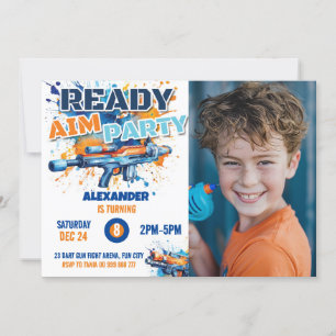 Invitation Dart Gun Party Anniversaire Photo Blue Orange Camo