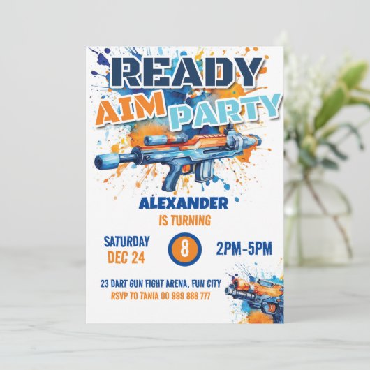 Invitation Dart Gun Party Boy Anniversaire Camo (Debout devant)