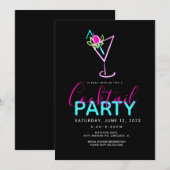Invitation d'art moderne de fête de cocktail néon (Devant / Derrière)