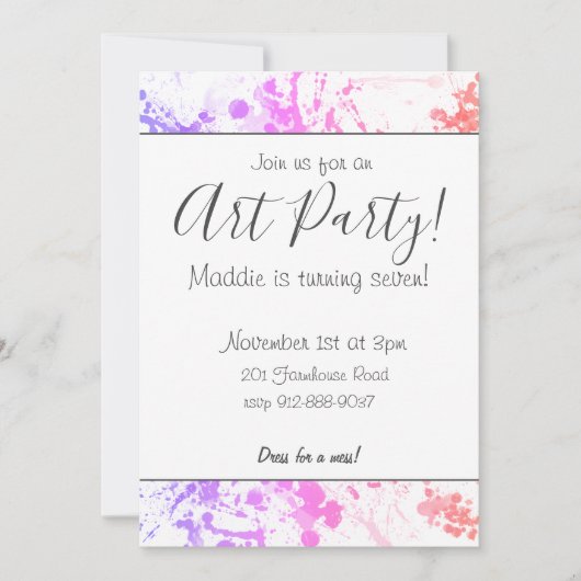 Invitation d'Art Party personnalisable (Devant)
