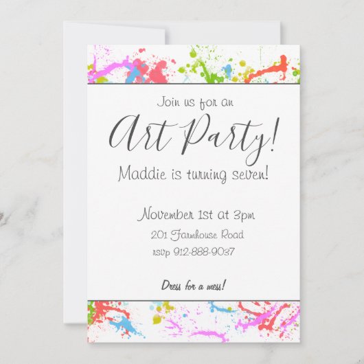 Invitation d'Art Party personnalisable (Devant)