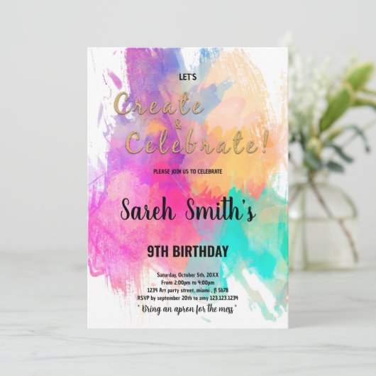 Invitation d'Art Party pour enfants avec éclabouss (Debout devant)