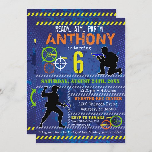 Invitation Dart Wars Party Blaster Gun Anniversaire (Devant / Derrière)