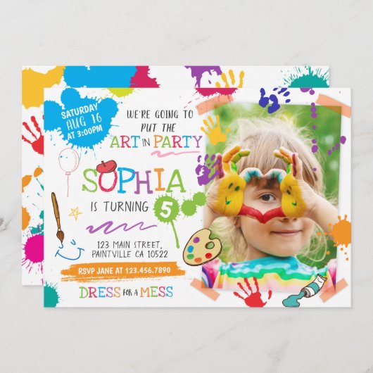 Invitation d'artiste colorée avec des Peintures (Devant / Derrière)