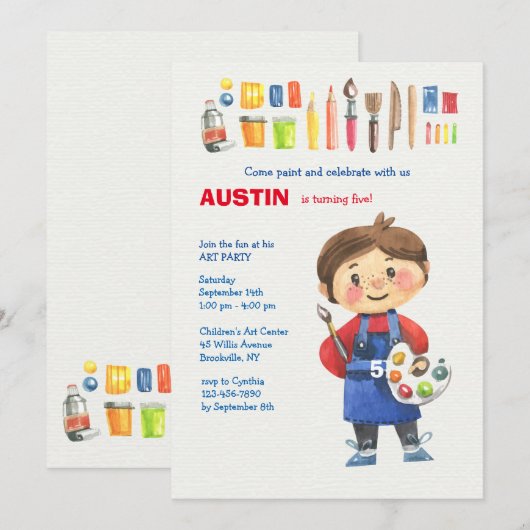 Invitation d'artiste d'enfant (Devant / Derrière)