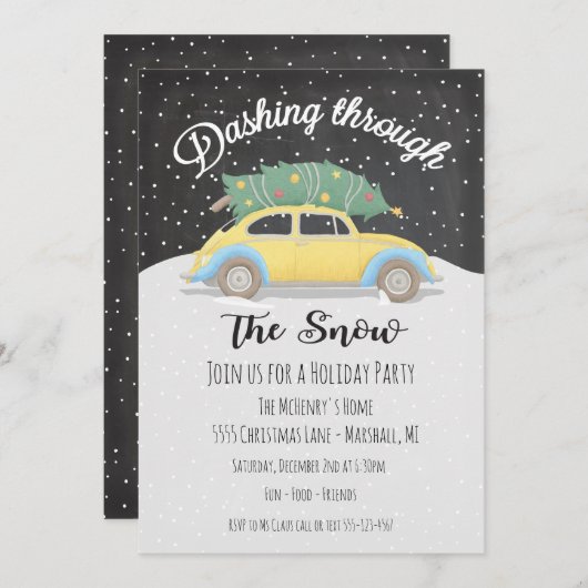 Invitation Dashing through the Snow Christmas Holiday Party (Devant / Derrière)