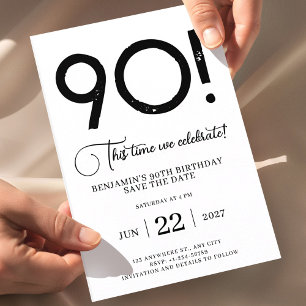 Invitation Date anniversaire 90 ans à sauver Minimaliste Uniq