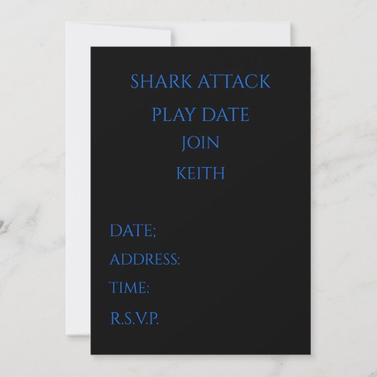 INVITATION DATE DE JEU DE "SHARK ATTACK" (Dos)