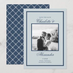 Invitation Date de mariage à l'écriture classique Bleu Poussi