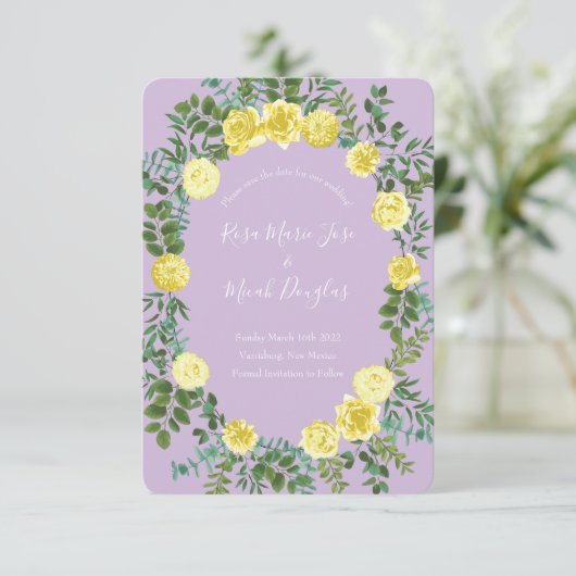 Invitation Date de mariage à sauvegarder Rose jaune clair et  (Debout devant)