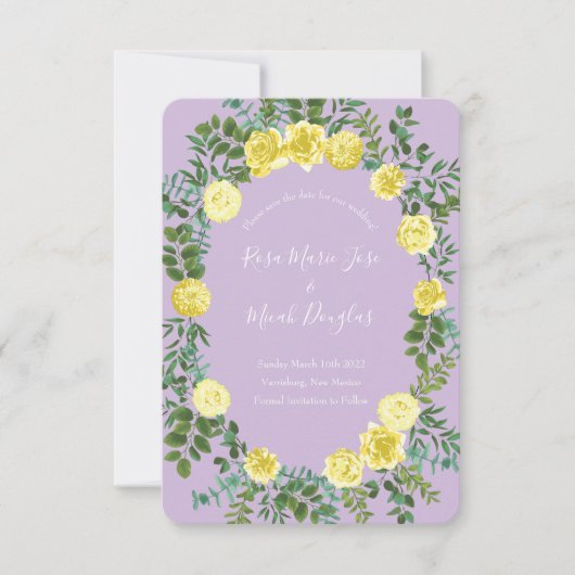 Invitation Date de mariage à sauvegarder Rose jaune clair et  (Devant)