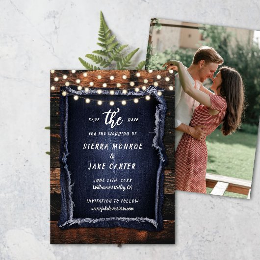 Invitation Date de mariage en bois rustique avec photo écrite