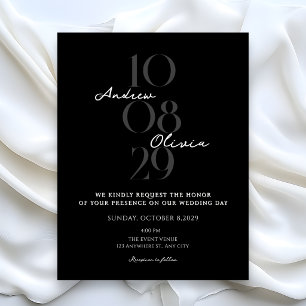 Invitation Date de mariage minimaliste moderne noir