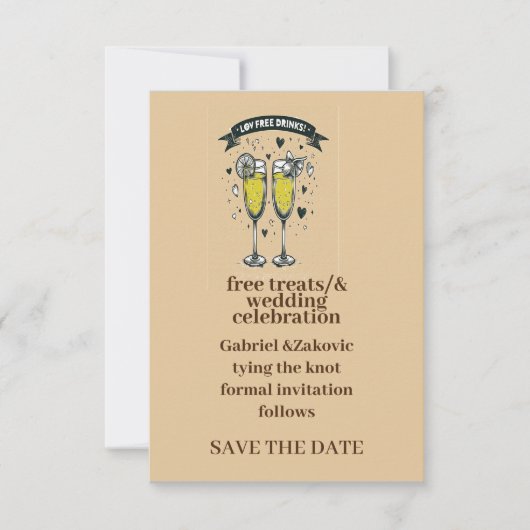 Invitation date de sauvegarde du mariage avec verre à vin (Devant)