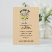 Invitation date de sauvegarde du mariage avec verre à vin (Debout devant)