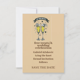Invitation date de sauvegarde du mariage avec verre à vin