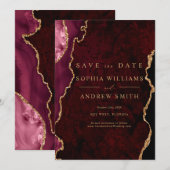 Invitation Date Mariage Moderne Or Noir & Bourgogne (Devant / Derrière)