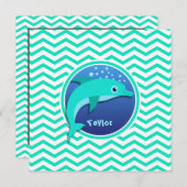 Invitation Dauphin ; Aqua Green Chevron (Devant / Derrière)