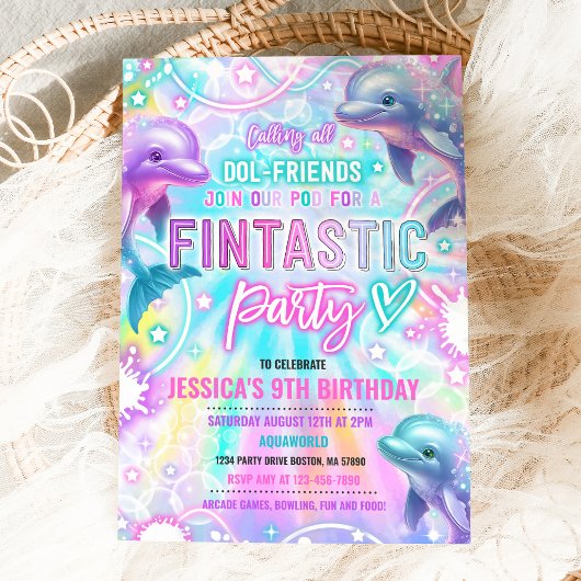 Invitation Dauphin Arc En Ciel Sous La Fête D'Anniversaire De