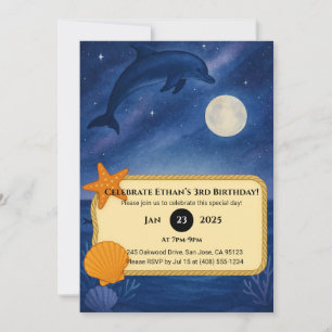 Invitation Dauphin au clair de lune et scène de nuit océaniqu