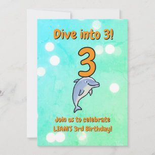 Invitation Dauphin Bleu Mignon 3ème Anniversaire Plongez Dans
