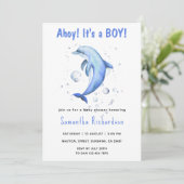 Invitation Dauphin d'aquarelle sous le Baby shower marin (Debout devant)