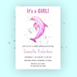 Invitation Dauphin d'aquarelle sous le Baby shower marin