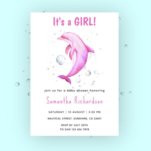 Invitation Dauphin d'aquarelle sous le Baby shower marin