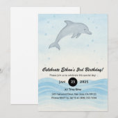 Invitation Dauphin gris doux Minimal Océan Anniversaire (Devant / Derrière)