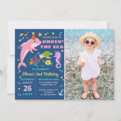 Invitation Dauphin rose Sous La Mer Fille Photo Anniversaire (Devant)