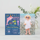 Invitation Dauphin rose Sous La Mer Fille Photo Anniversaire (Debout devant)