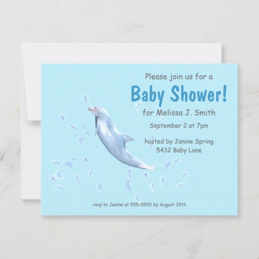 Invitation Dauphin sur bleu clair - Baby shower (Devant)