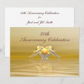 Invitation Dauphins et Cœur de l'anniversaire d'or (Devant / Derrière)