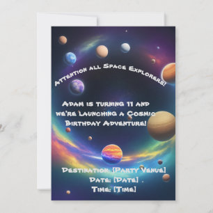 Invitation d'aventure d'anniversaire cosmique