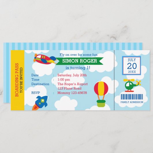 Invitation d'aviation - Invitations de billets d'a (Devant / Derrière)