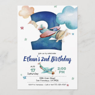 Invitation d'avion 2e anniversaire - Thème d'avion