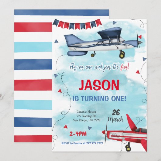 Invitation d'avion modifiable (Devant / Derrière)