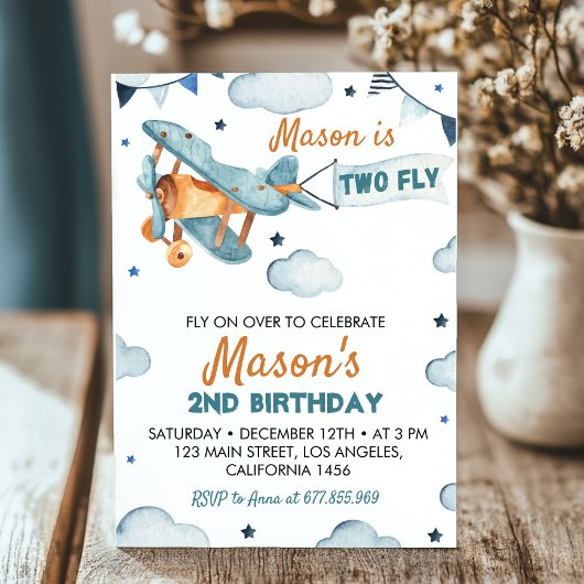 Invitation d'avion vintage 2e anniversaire
